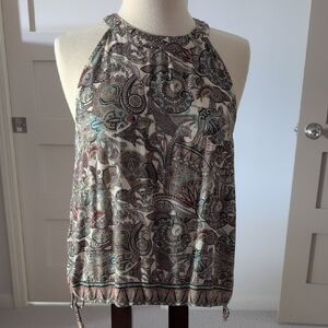 Blue and Brown Sleeveless Halter Tank Top